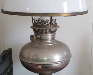 All complete antique Rayo kerosene lamp original globe and glass shade