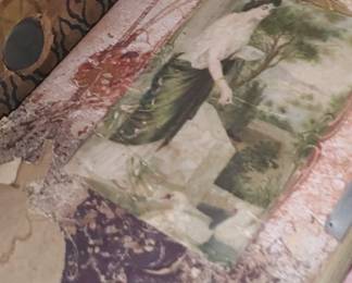 Antique photograph album with photographs with Oriental silk cover