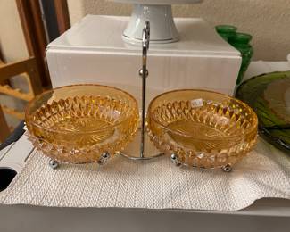 Carnival glass bowls with holder