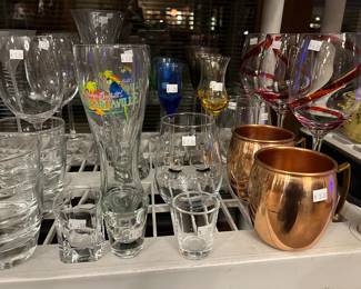 Copper mugs, bar glass