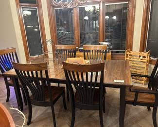 Farm style kitchen table and chairs with black accents
