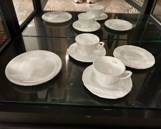 White milk glass cups and saucers