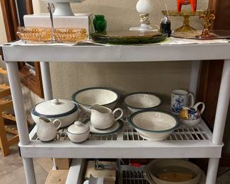 Depression glass, pampered chef, Pfaltzgraff serve pieces