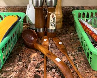 Wooden spoons, salt and pepper shakers