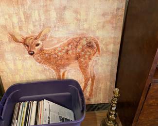 Magazines & deer on canvas