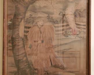 Vintage Asian poster/wood frame approx 4' x 2.5'