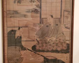 Vintage Asian poster/wood frame approx 4' x 2.5'