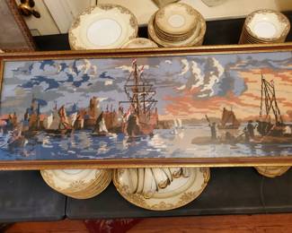 Beautiful needlepoint scene approx 3' x 14"
