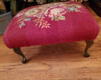 Second needlepoint footstool with metal legs