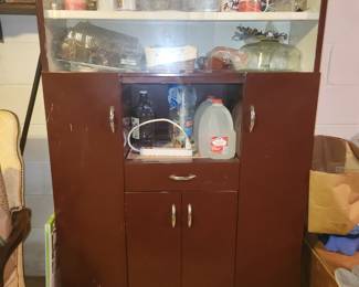 Vintage Metal Cabinet With Glass Sliding Upper