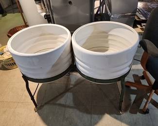 Vintage Porcelain Clothes Washer Basins With Stand. Repurpose as Ice Over Beverages Coolers!!