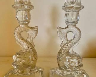 1950's Koi pressed glass candle holders