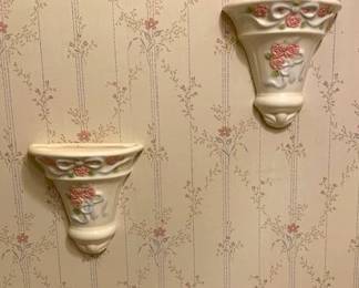 Blue and pink porcelain wall pockets