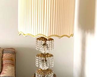 Hollywood Regency multi-tiered brass and crystal lamps. All crystals are intact - ca. 1960's                 