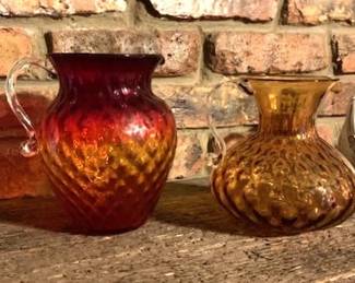 MCM Century amberina on left - Fenton amberina honeycomb pattern on right