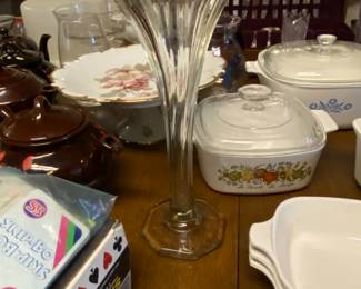 Vintage vase, several pieces of Corning ware - some with lids