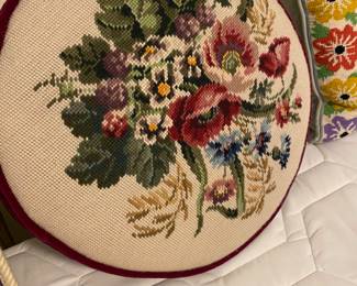 Crewel pillow cover & round pillow