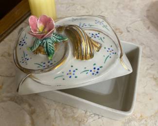 Trinket box, candle on coffee table