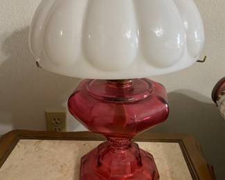 Small pressed glass red & white lamp