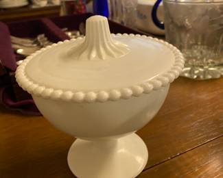 Milk glass dish with lid