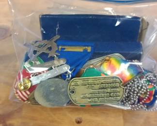 Bags of misc military medals pins etc