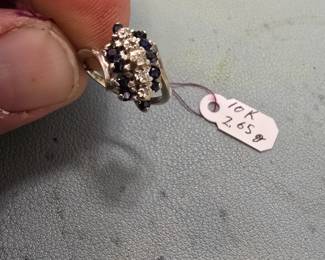 10 karat gold ring diamonds sapphire's.