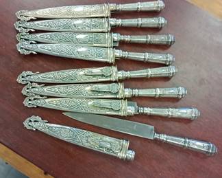 Awesome set of sheathed knives silver plated cutlery