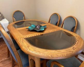 Oak and Glass Table and 6 Chairs