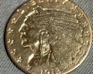 1913 Indian Head Gold $2.50 Quarter Eagle