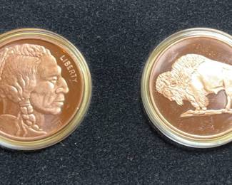 Littleton Coin Boxed Set of 2 Copper Rounds Buffalo  Native American