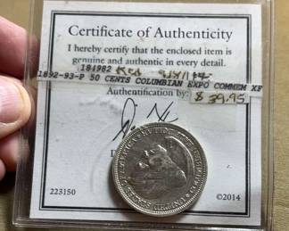 1892 Worlds Columbian Exposition Silver Half Dollar