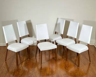 (6pc) CALLIGARIS ITALIAN MID-CENTURY MODERN DINING CHAIRS | Set of 6 white leather dining chairs by Calligaris - h. 37.5 x w. 17 x l. 18.5 in