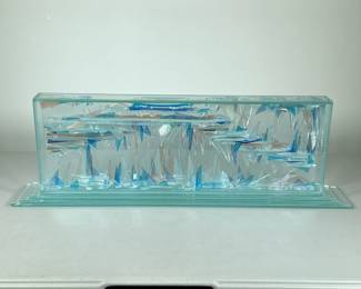 OCEAN GLASS ART | Colorful ocean-themed glass art - h. 8.25 x w. 4 x l. 26 in