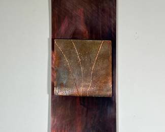 SIGNED COPPER WALL ART | Oxidized copper wall art, signed on back - w. 8 x l. 17.5 in