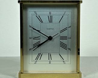 HAMPTON BRASS DESK CLOCK | Hampton brass desk clock Made in Germany - h. 6.24 x w. 2.75 x l. 4.75 in