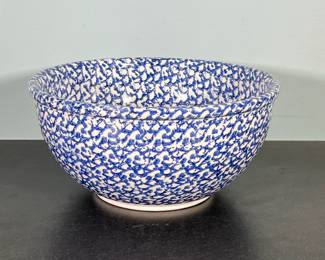 LARGE ART POTTERY BOWL | Large ceramic bowl with blue pattern, marked on bottom “Gaetano Pottery” - h. 6.25 x dia. 13 in