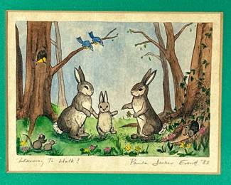 PAULA DECKER EVERITT PRINT | Learning To Walk!
Print. 4 x 5.5 in. sight. Signed & titled on bottom - w. 9.5 x l. 10.5 in (frame)