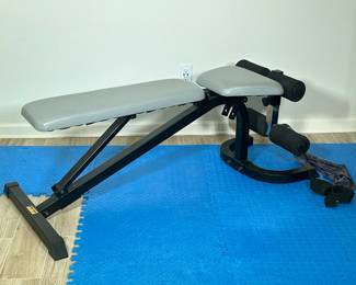 BODY-SOLID ADJUSTABLE BENCH | Body-Solid Fitness Equipment adjustable workout bench with adjustable angled bench, seat, and leg straps - h. 20 x w. 27 x l. 56.5 in (fully flat)