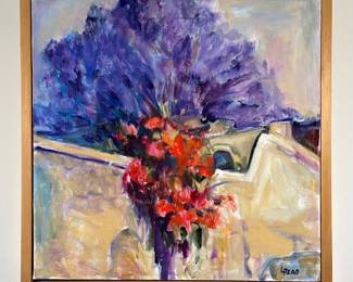 L READ OIL PAINTING | Blooming tree. Oil on canvas. 20 x 20 in. Canvas. Signed lower right - w. 22 x l. 22 in (frame)