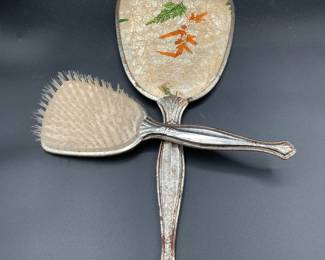 Vintage vanity mirror and brush