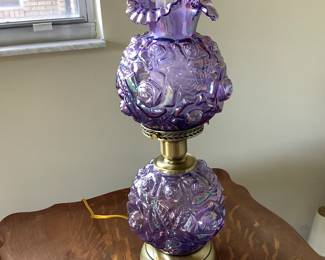 Rare Fenton Cabbage Rose Amethyst Dichroic Lamp