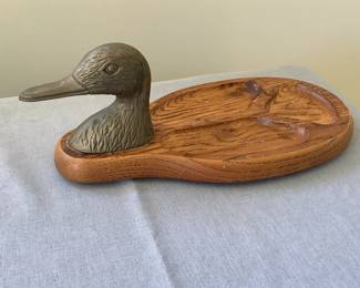 Teak and brass duck 