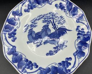 Chinese rooster platter, signed