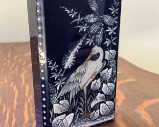 Carved black marble egret 