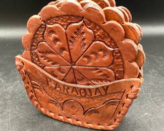 Hand Tooled Leather Rosette Coasters 