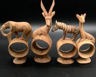 Hand carved safari animal napkin rings