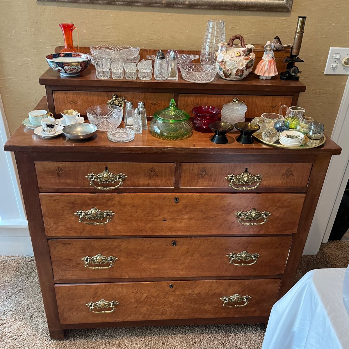 Antique five-drawer chest.