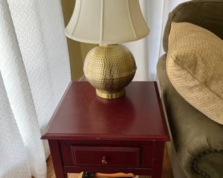 End/accent table (maroon); nice selection of lighting to be sold.