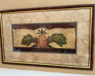 Framed pineapple print by artist Warren Kimble.