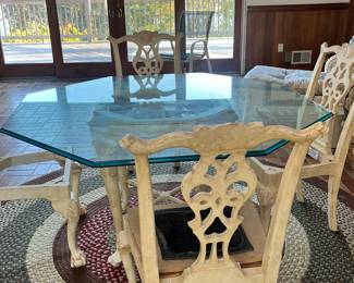 Hickory chair octagonal glass top table & 4 chairs